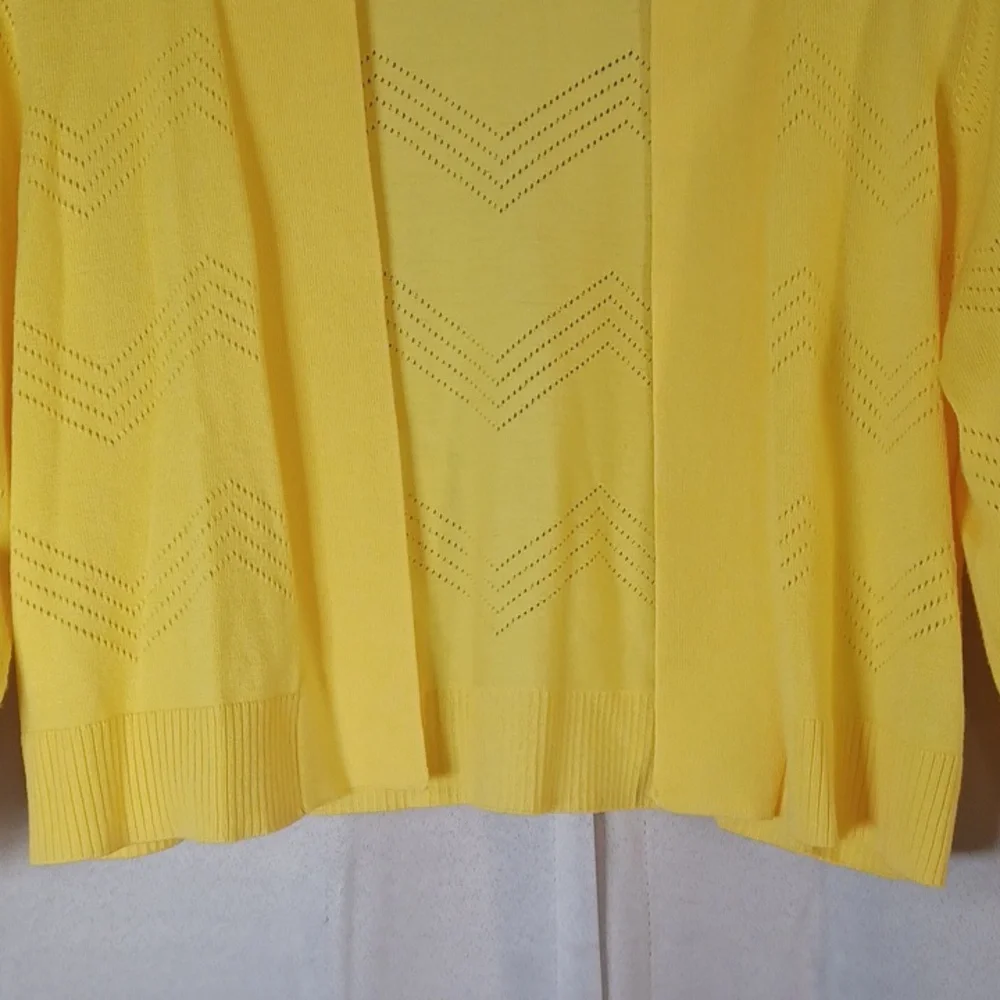 RN Studio Canary Happy Yellow Pointelle Open Front Cropped Cardigan Sweater
